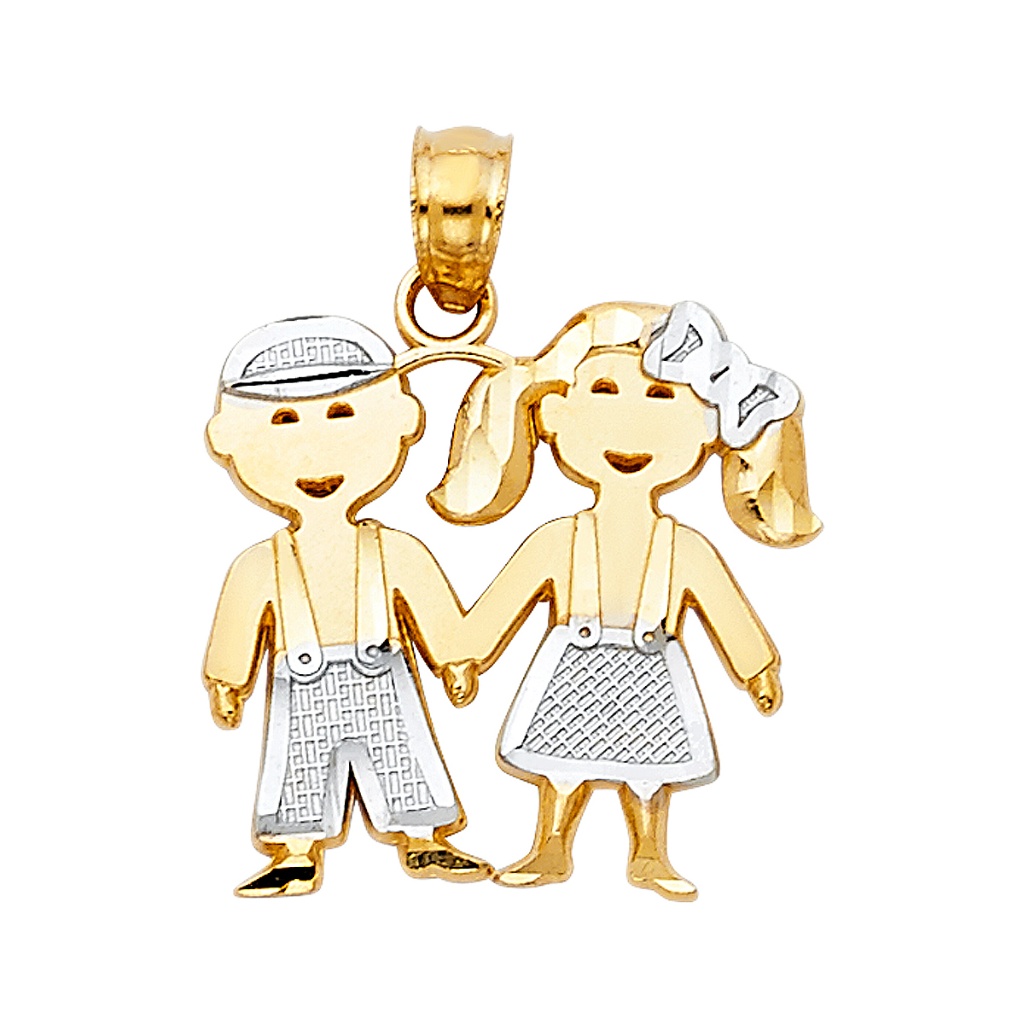 14k Two Tone Girl  Boy Pendant